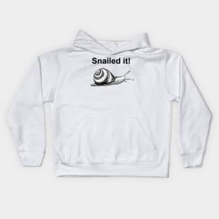Hand drawn Snail using pen and ink with funny sign Kids Hoodie